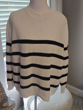 100% Cotton Chunky Knit Oversized Nautical Striped Sweater